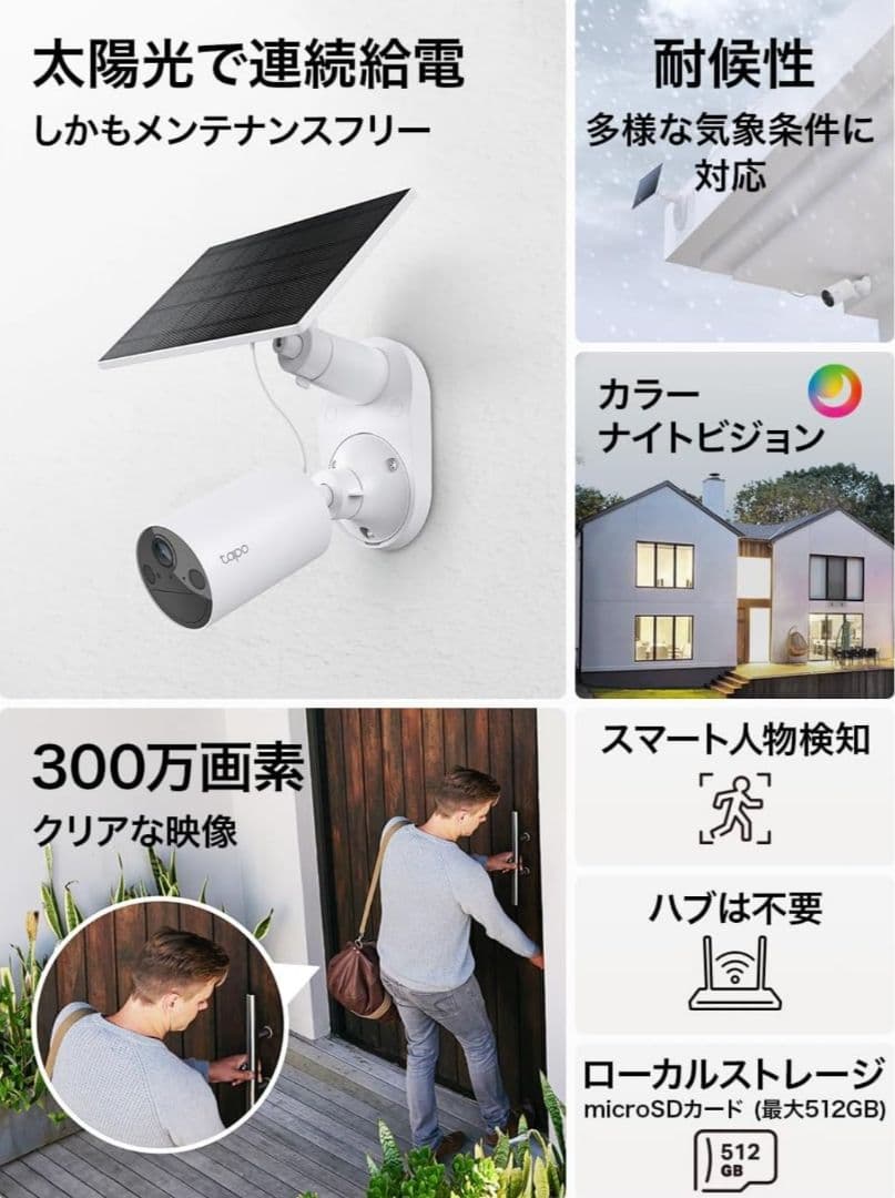 RAN【新品・未使用】Tapo 防犯カメラ 屋外 ソーラー発電 C410