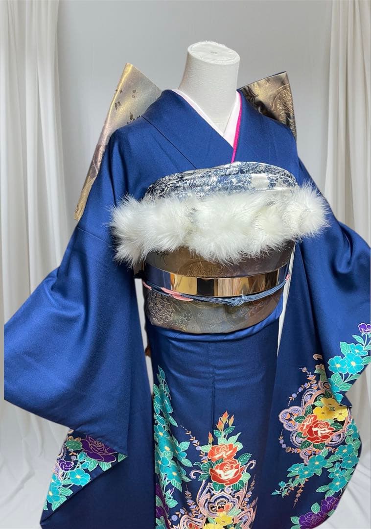 振袖 フルセット 長襦袢セット 成人式 ブルー 洋柄