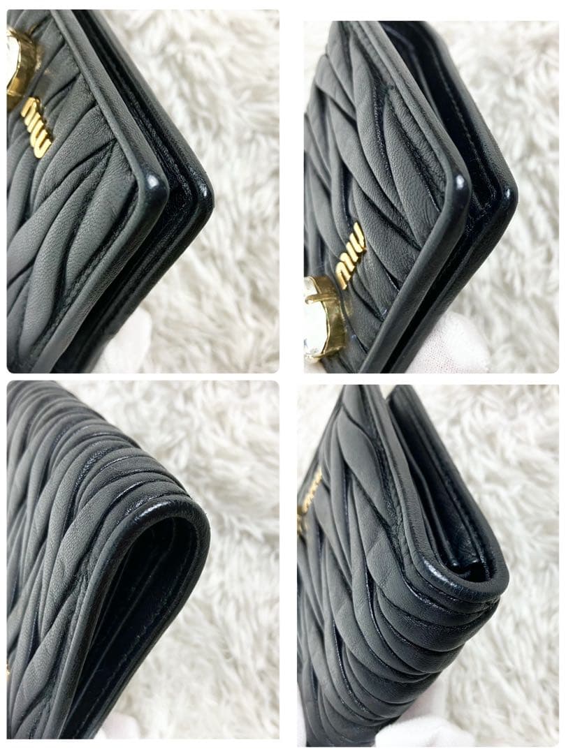 極美✨ミュウミュウ 折り財布 マテラッセ 5MV204 箱付き　クリスタル　黒