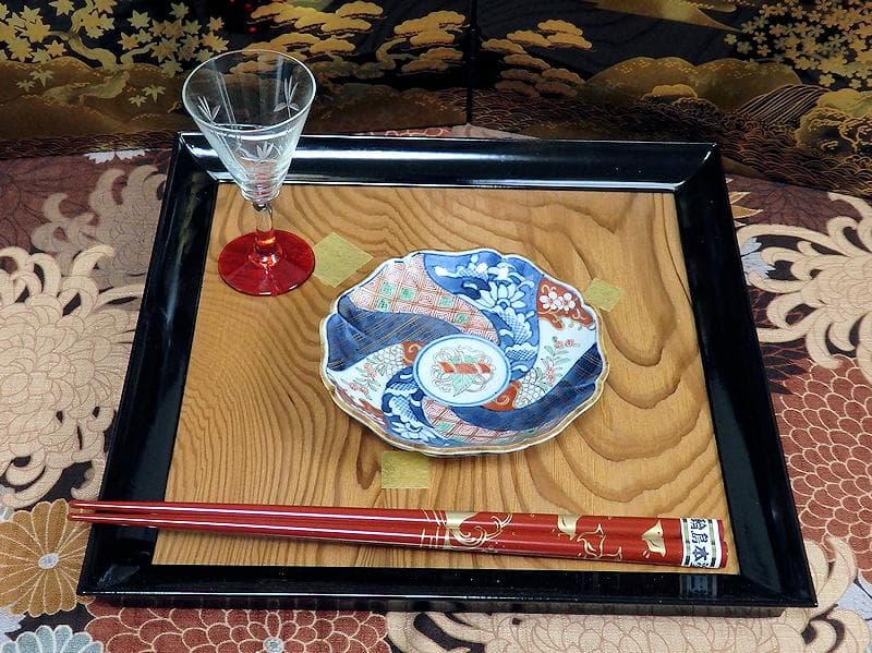 大聖寺伊万里　染錦　捻り紋　芭蕉葉に巻物　３寸半皿 ５枚　C840AS-BQo