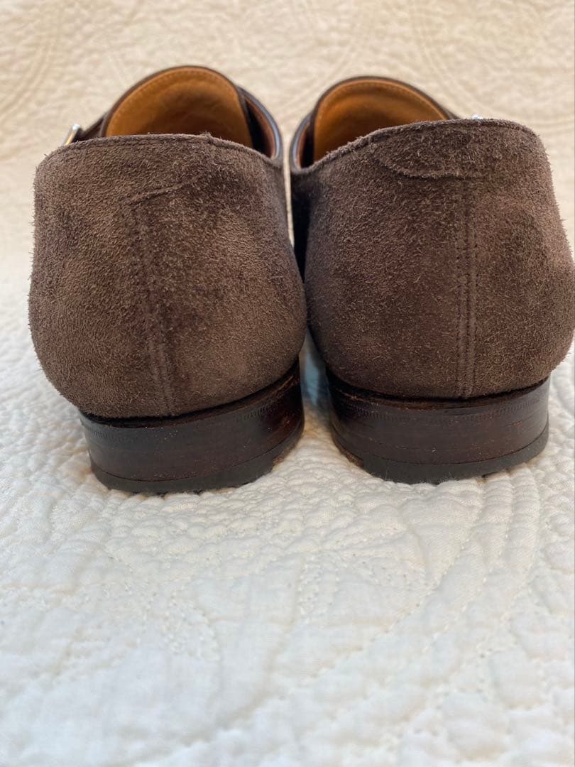 【クロケットジョーンズ】ダークブラウン スエード ダブルモンクストラップシューズ