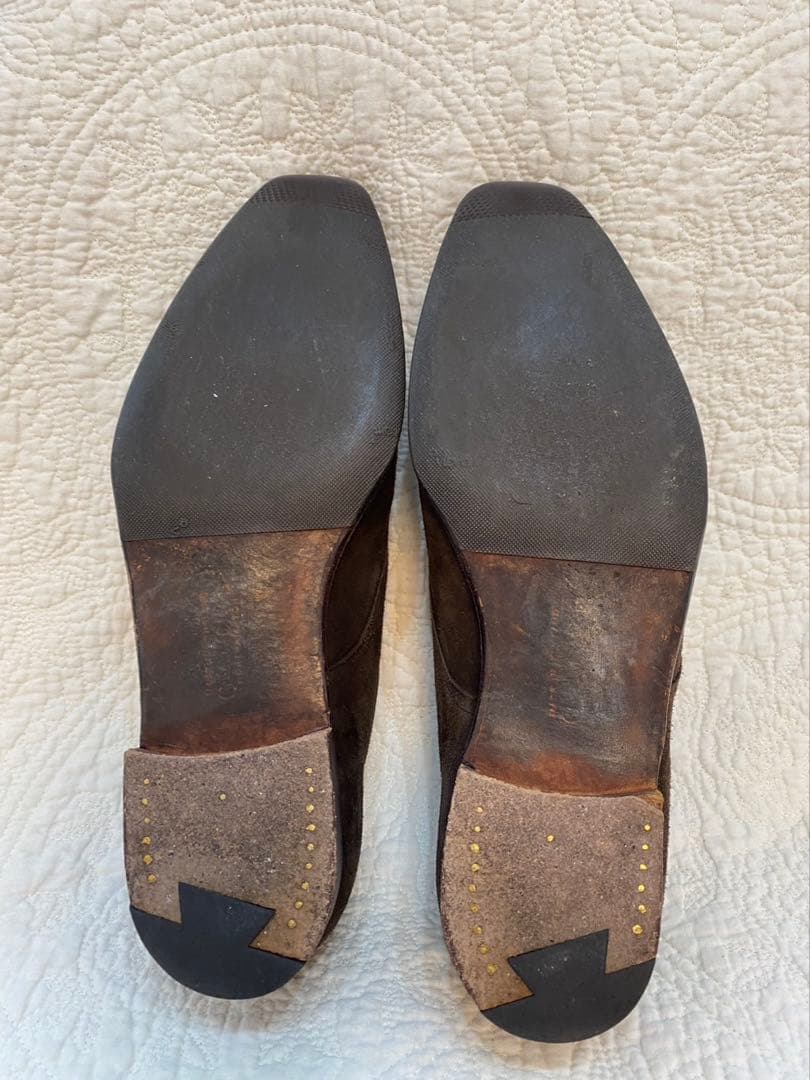 【クロケットジョーンズ】ダークブラウン スエード ダブルモンクストラップシューズ