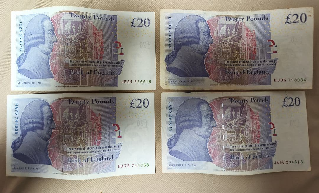 【旧紙幣】イギリス 20ポンド札 4枚セット エリザベス女王 コレクション用