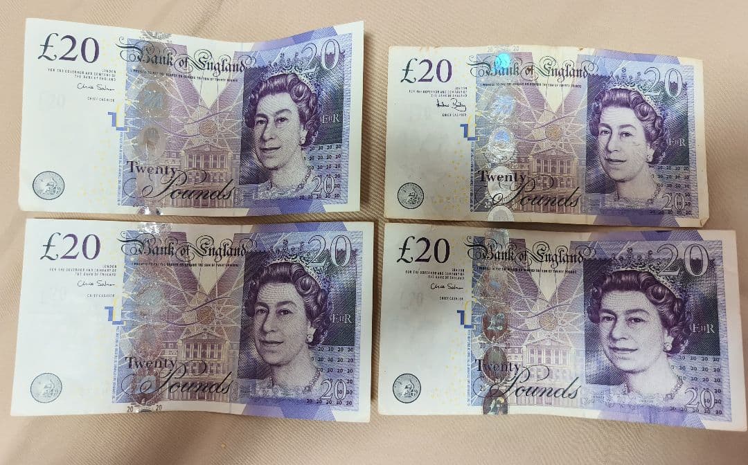 【旧紙幣】イギリス 20ポンド札 4枚セット エリザベス女王 コレクション用