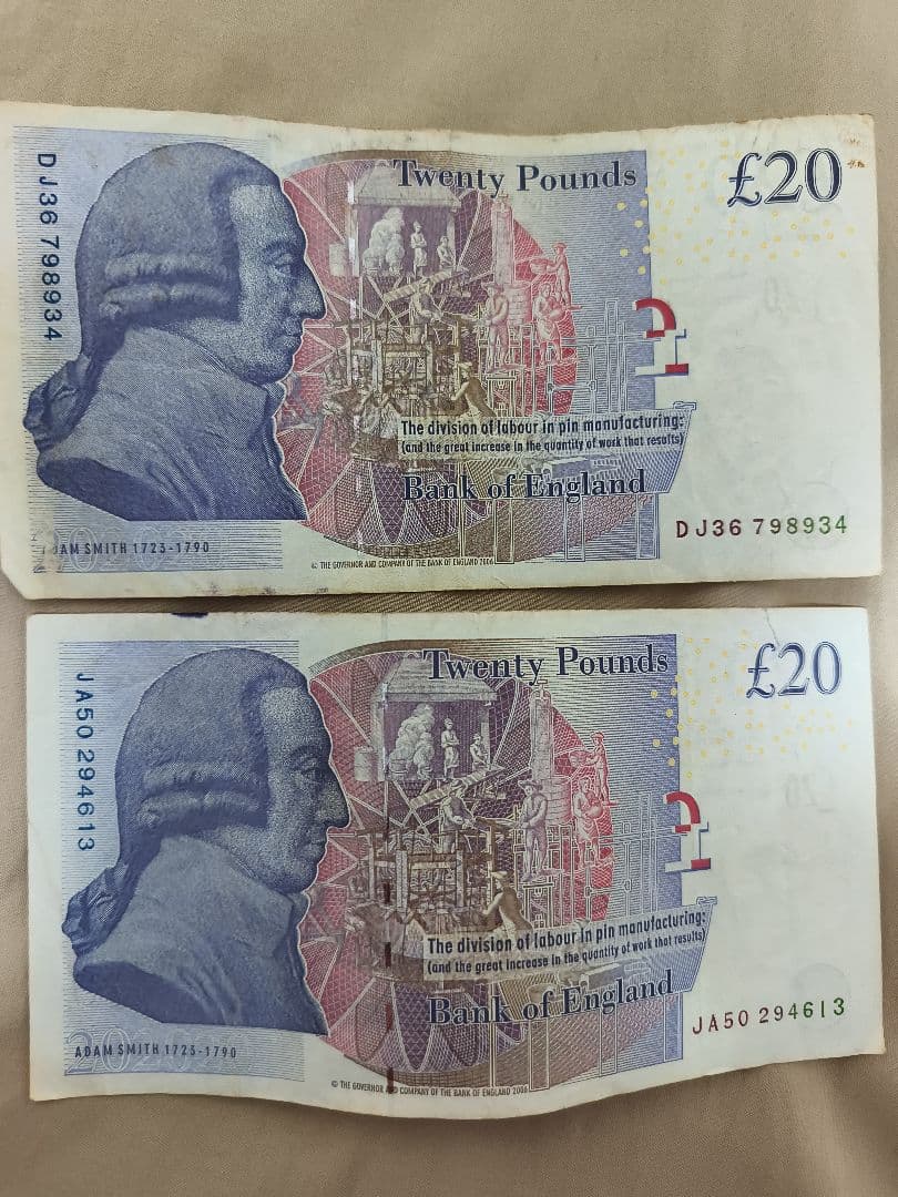 【旧紙幣】イギリス 20ポンド札 4枚セット エリザベス女王 コレクション用