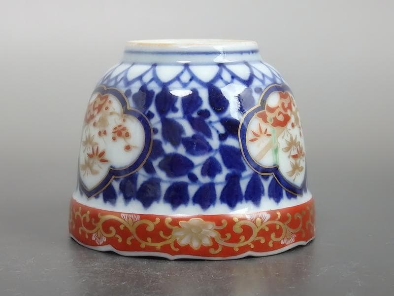 大聖寺伊万里　染錦　窓絵　葉唐草の図　向付　２客　D686AS-BDu