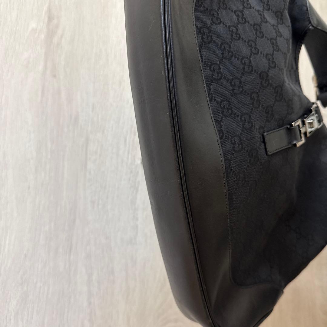 GUCCI ワンショルダーバッグ　ジャッキー　GG柄　キャンバス　黒　レザー