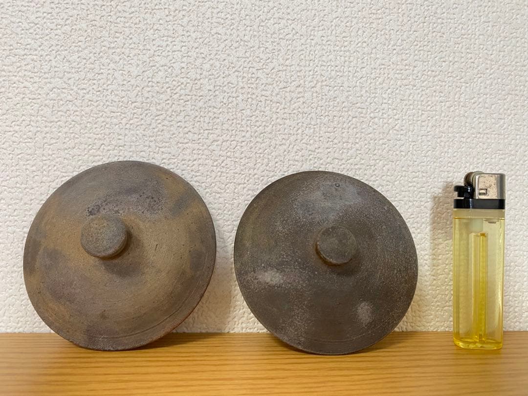 希少　備前焼　蓋付き湯呑みペアセット（木箱）般若心経