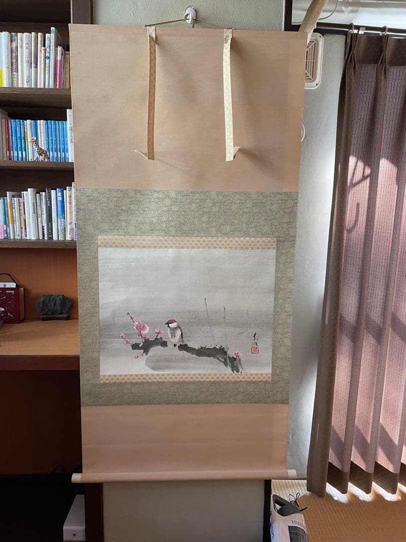 梅と雀　結城素明の掛け軸