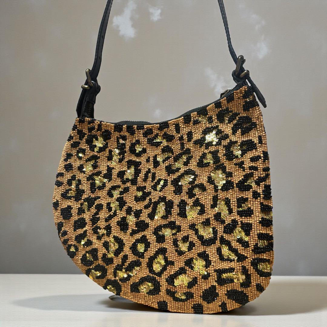 FENDI フェンディ パンサー ヒョウ柄 ハンドバッグ レザー ビーズ