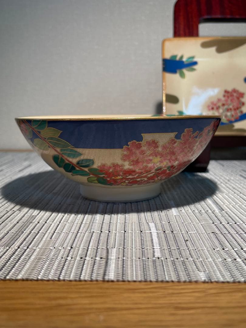 132桑野むつ子 京都 御所の花十二ヶ月【8月百日紅】抹茶椀・和陶皿 しおり付