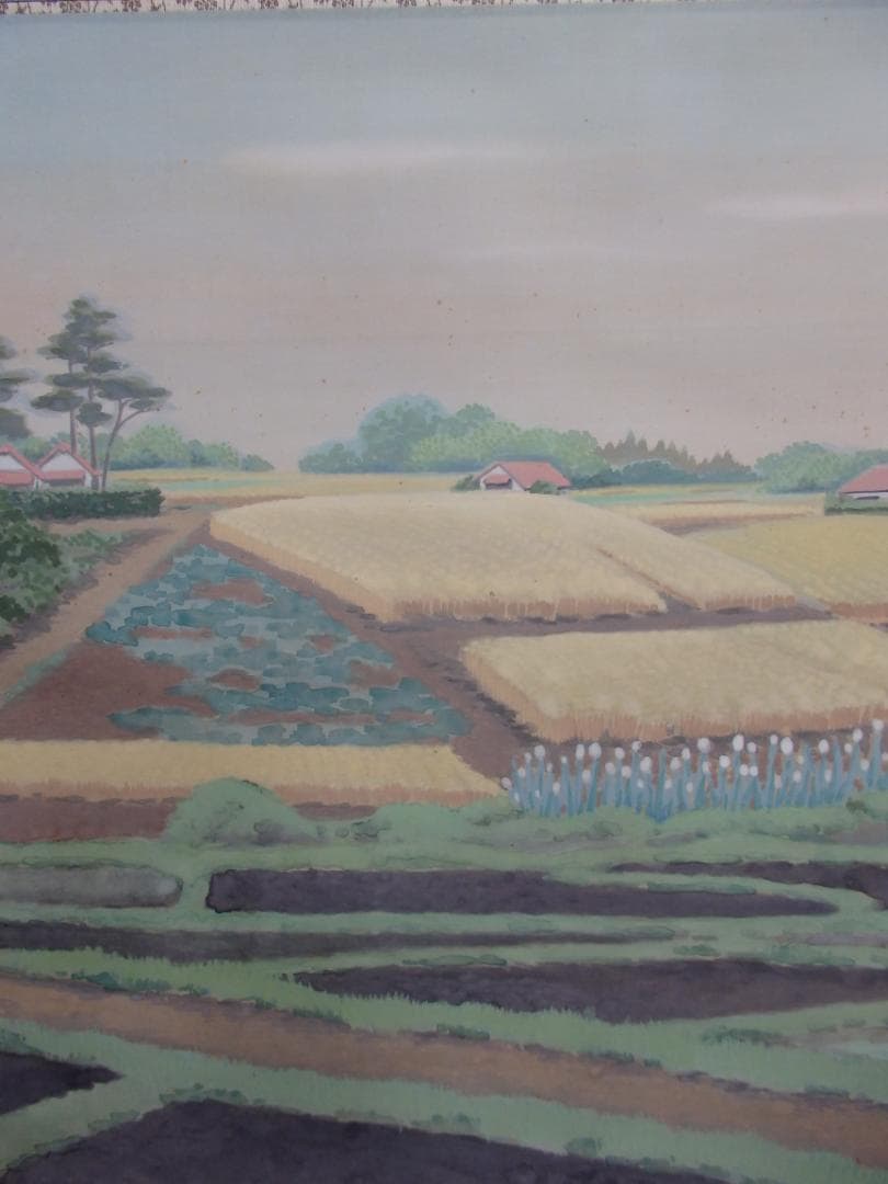 日本画家 後藤芳仙『むさし野』絹本 共箱　掛け軸(茶掛け)直筆保証