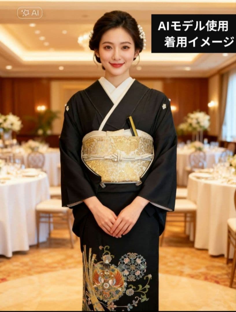 NO464　売約済　正絹黒留袖　 身幅ゆったり裄丈70cm　正絹長襦袢他