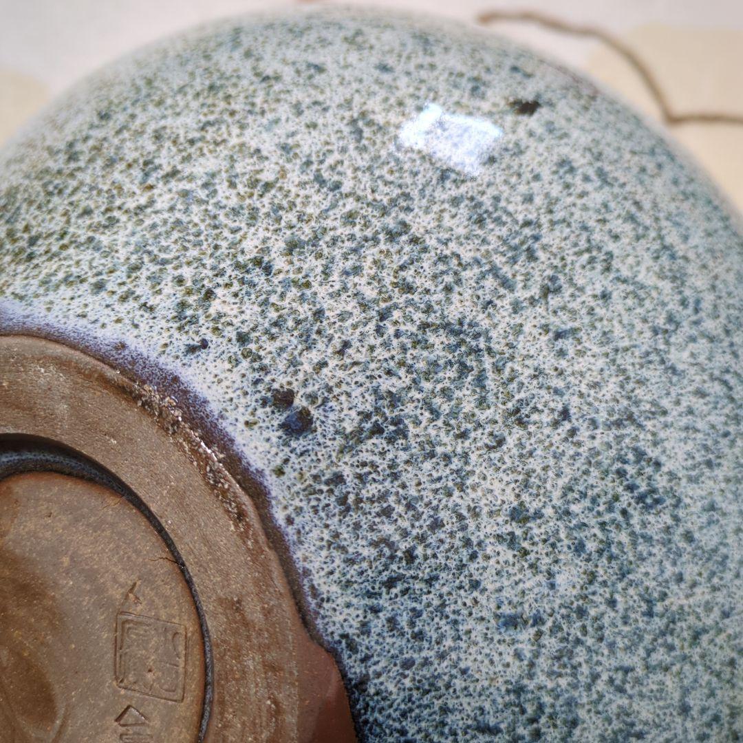 青緑色の陶器花瓶 木箱付き小石原焼