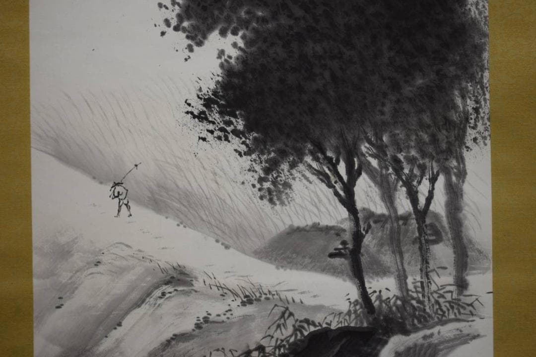 真作/六華/山水人物図/布袋屋掛軸HD-913