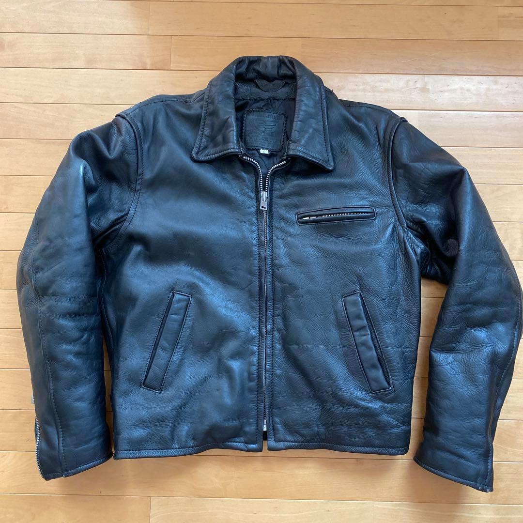 ブラックレザーシングルライダースジャケット　L