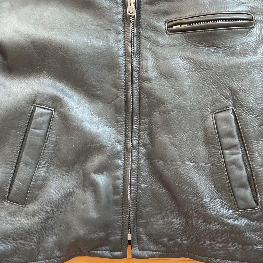 ブラックレザーシングルライダースジャケット　L