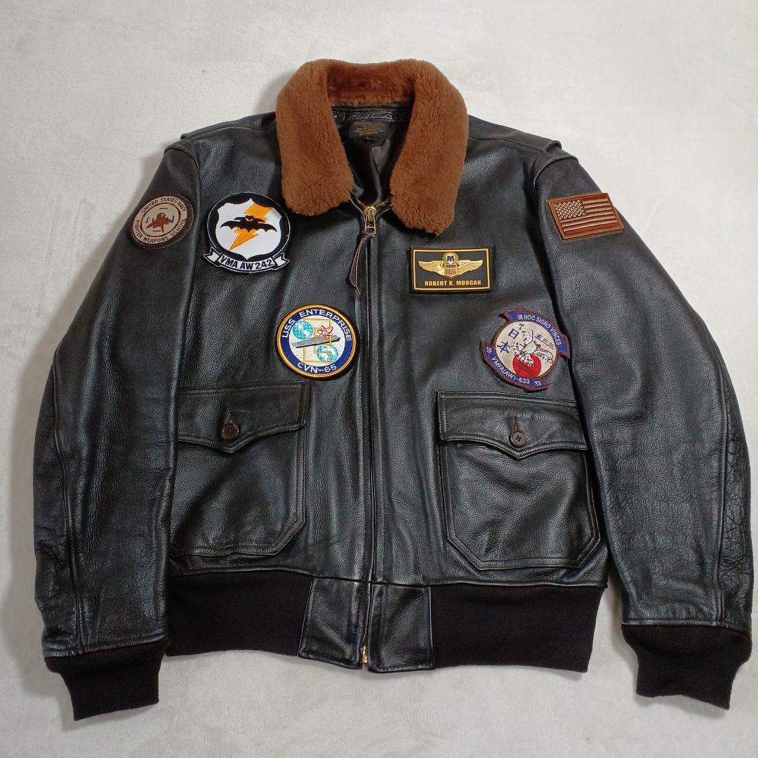 美品 MORGAN G-1NAVYエンボスジャケット 焦茶　L