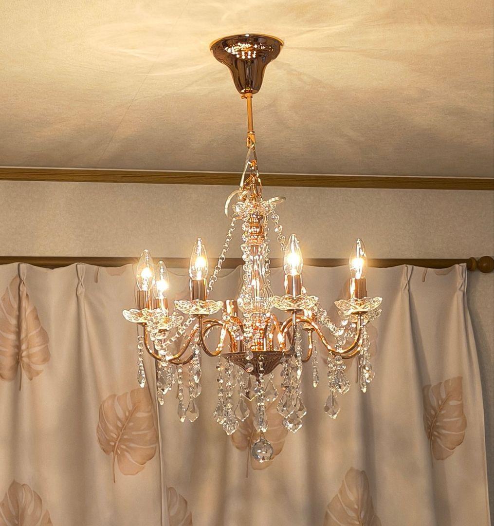 クリスタルガラス シャンデリア 8灯 ピンクゴールド