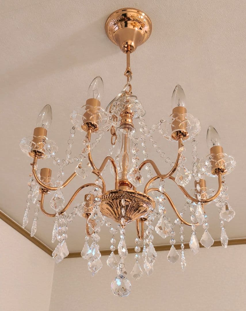 クリスタルガラス シャンデリア 8灯 ピンクゴールド