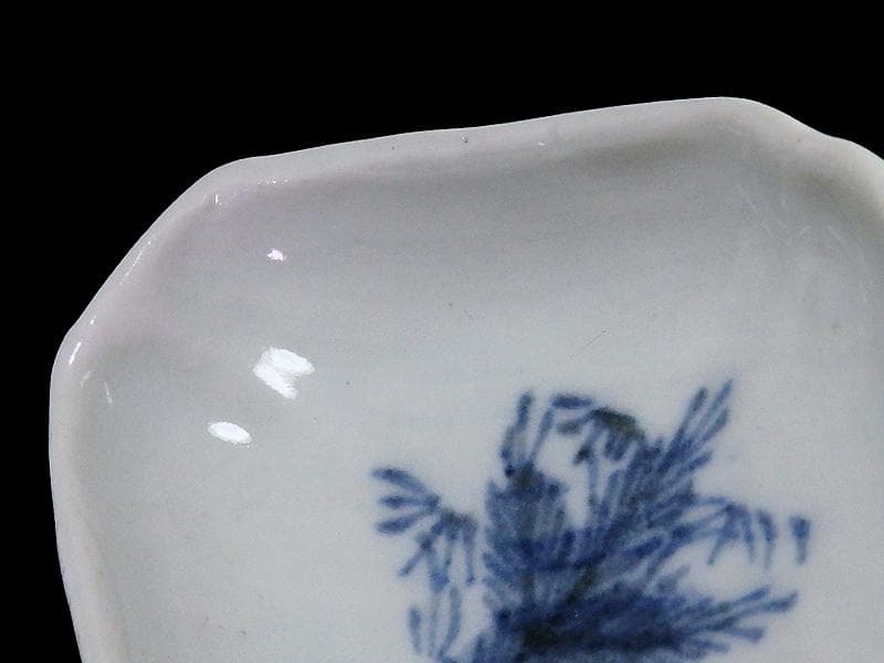 古伊万里　染付　若松に笹の図　菱形変形皿　豆皿　江戸期　E496AS-CUi