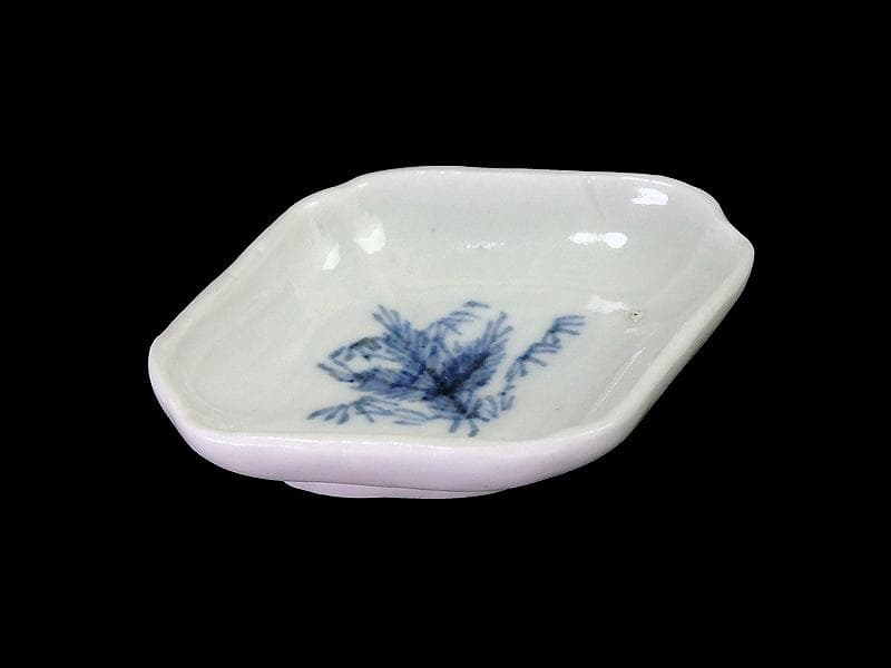 古伊万里　染付　若松に笹の図　菱形変形皿　豆皿　江戸期　E496AS-CUi