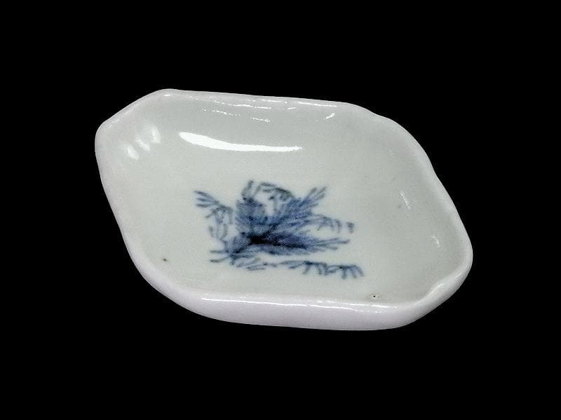 古伊万里　染付　若松に笹の図　菱形変形皿　豆皿　江戸期　E496AS-CUi