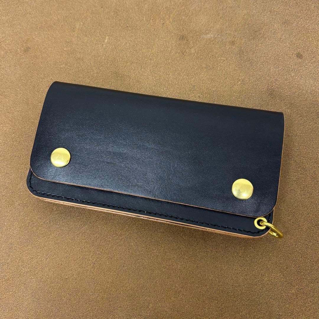 ホースハイド　トラッカーウォレット　黒　茶心　3層　alps