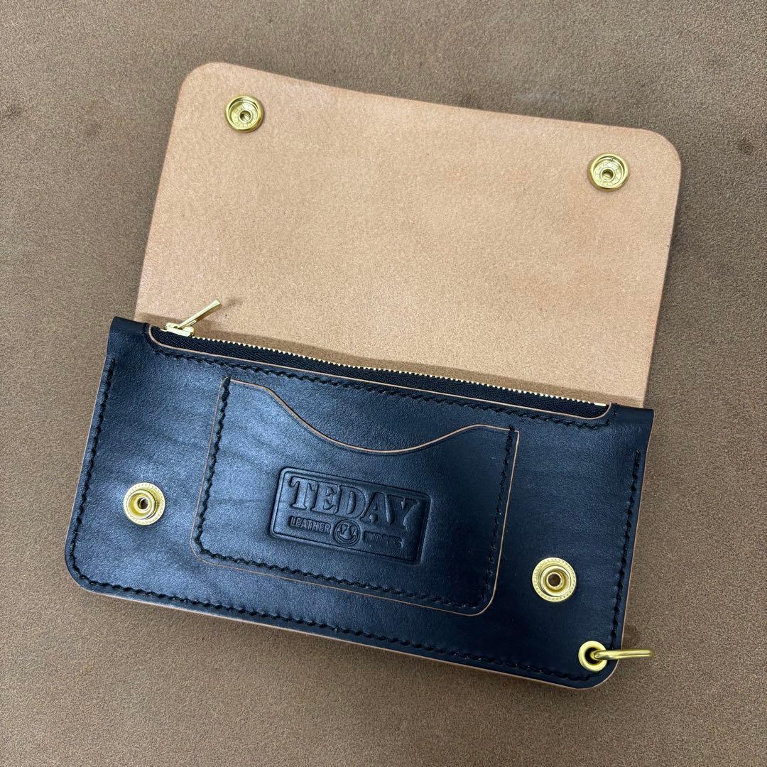 ホースハイド　トラッカーウォレット　黒　茶心　3層　alps