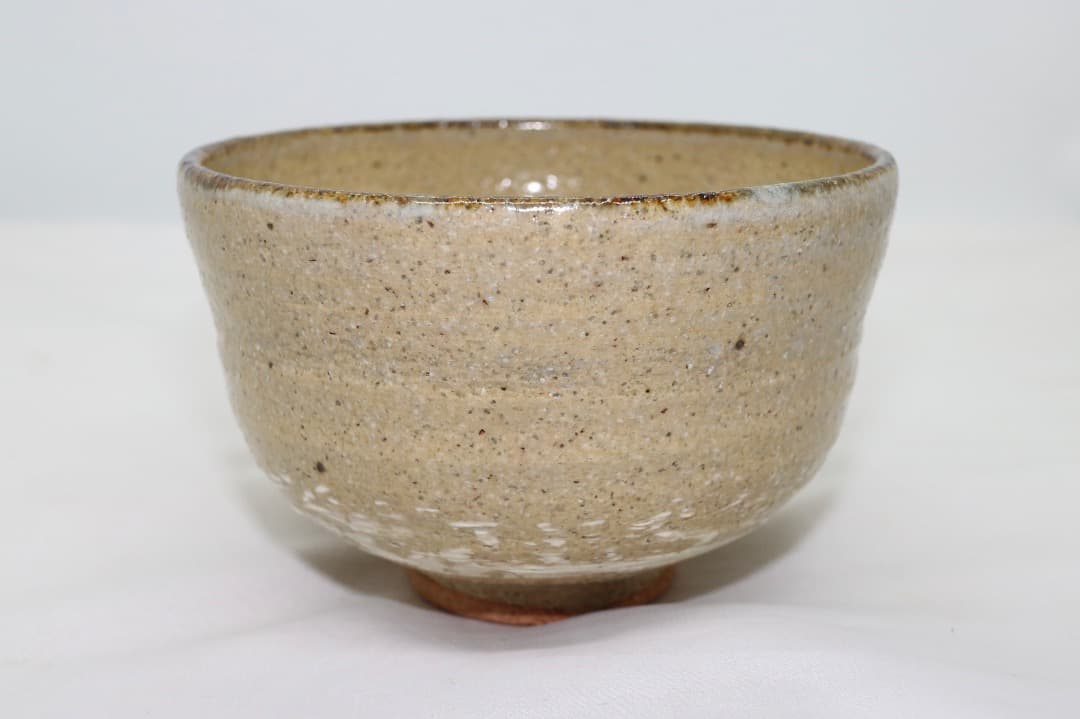 京焼 中村良二 灰釉 牡丹絵 茶碗 茶道具 共箱 共布