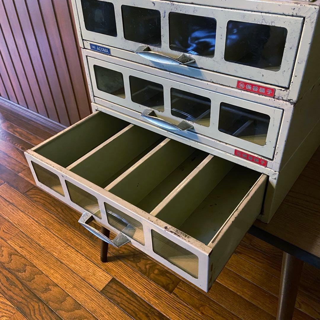 ビンテージ　店舗什器　HOYA硝子　スチールケース　インダストリアル