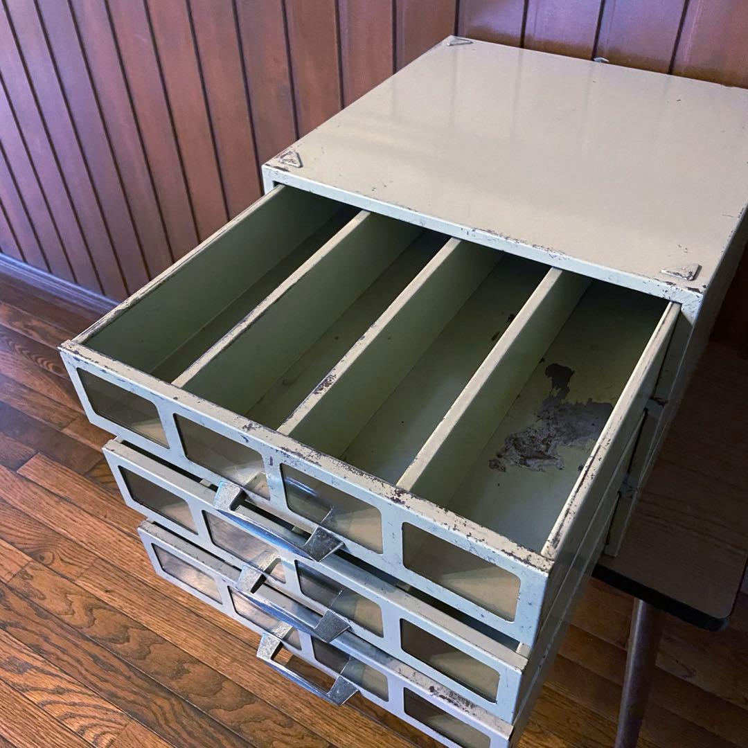 ビンテージ　店舗什器　HOYA硝子　スチールケース　インダストリアル