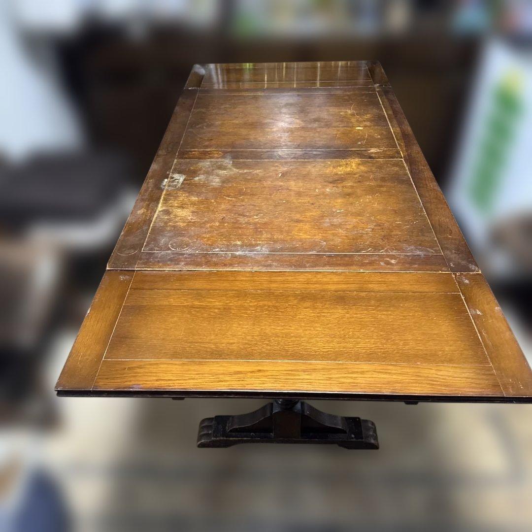 【希少】英国アンティーク オーク バルボスレッグ ドローリーフテーブル 店舗什器