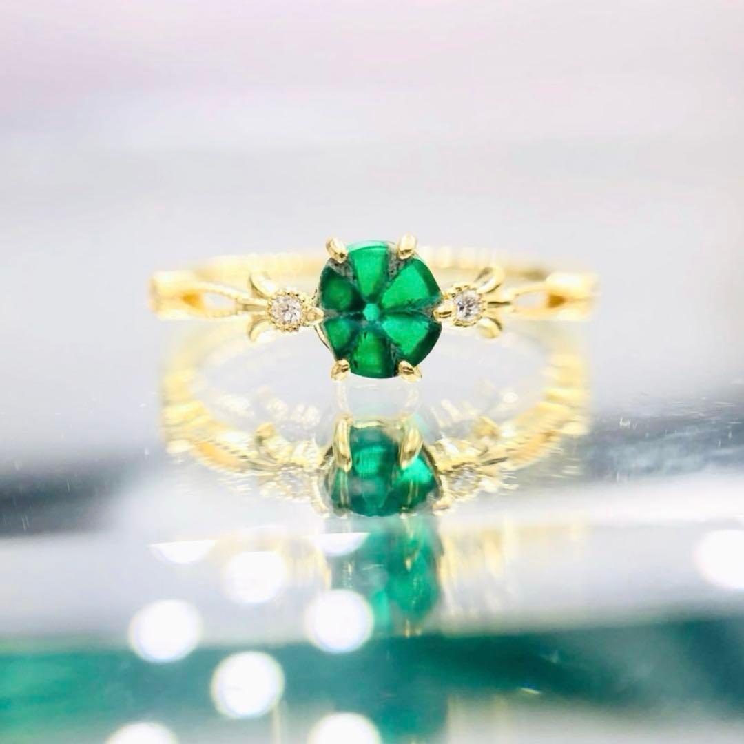 お値下げ！【世界四大貴石★イエローゴールド×リバーストラピッチ】エメラルド 指輪