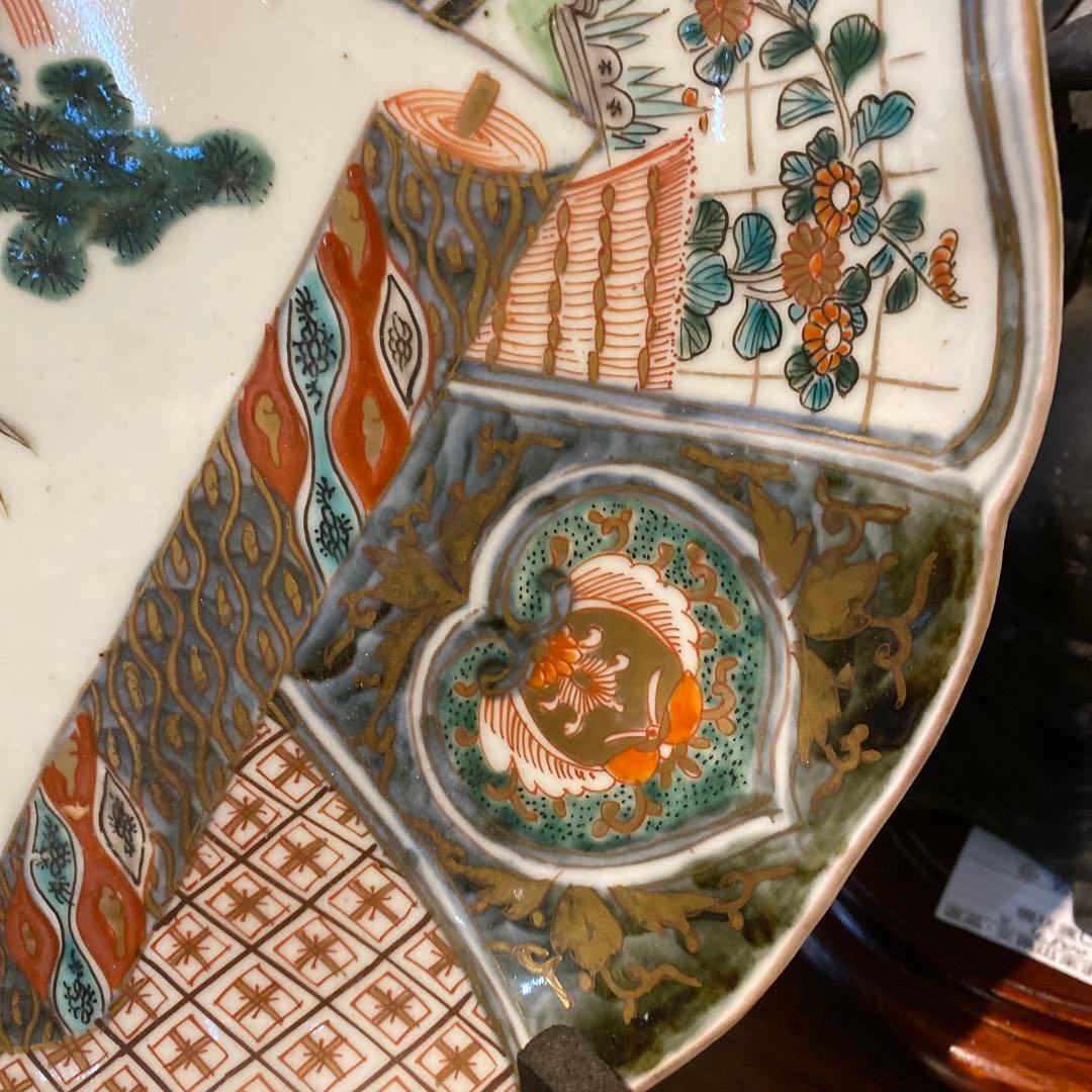 古伊万里　金彩　色絵皿　大皿　絵巻き