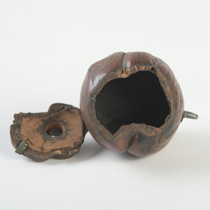 時代提げ物　書道具　唐木瘤木　銅装飾　水滴　時代箱　M　8621