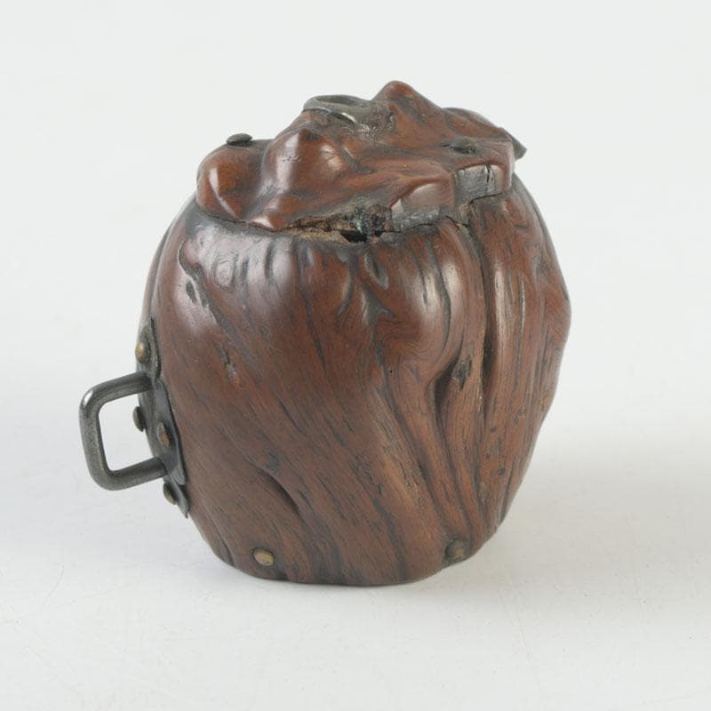 時代提げ物　書道具　唐木瘤木　銅装飾　水滴　時代箱　M　8621