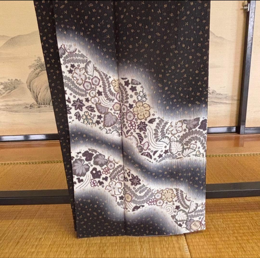 C- 408▲tall size 正絹　黒地　辻ヶ花付け下げ訪問着　丈168cm