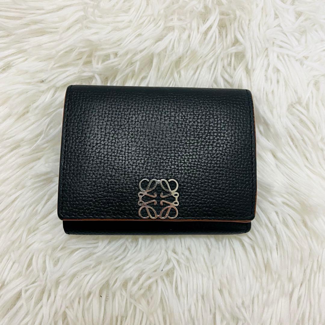 極美✨付属完備✨ロエベ 三つ折り財布 トライフォールド レザー ブラック
