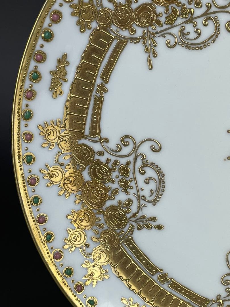 オールドノリタケ ２４．１cm ジュエル エナメル 金盛り プレート 皿