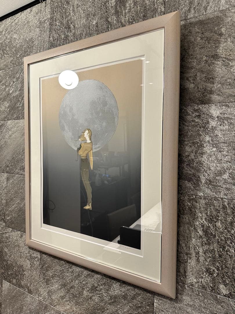 天野喜孝　【月の猫】　版画　リトグラフ　額装　直筆サイン　アールビバン社保証書付