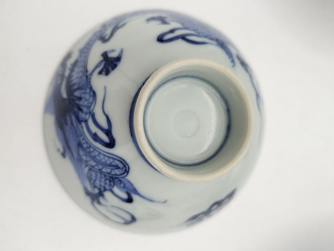 a981 蓋付碗　5客組 染付 龍の絵 爪5本 宝珠 祖母懐 古物 懐石 会席