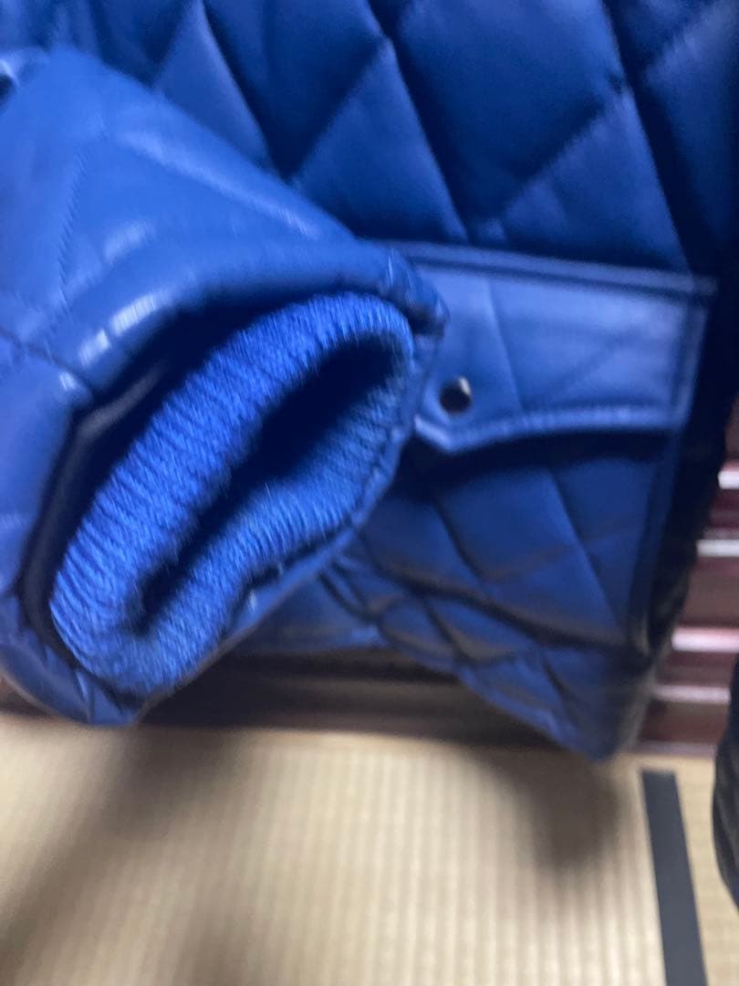 ゆうぽむぷりん高級本革 羊革 青　レザー キルティング ダイヤ ジャケット