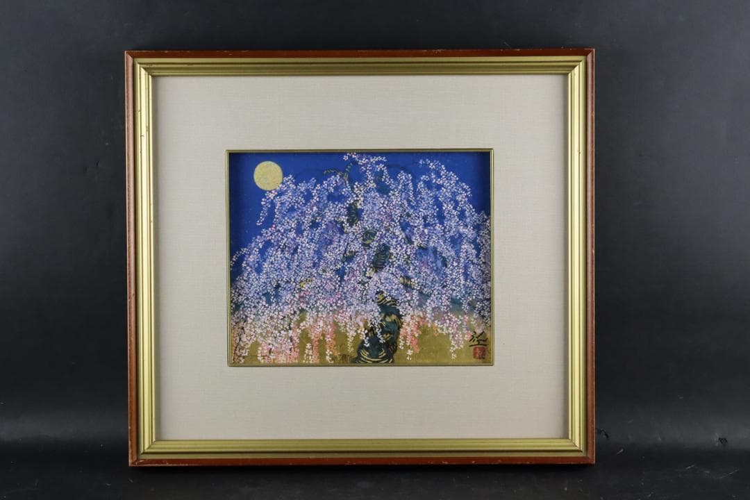 真作保証 平松礼二 「桜月」 日本画3号 共シール タトウ箱付 宵桜 傑作品