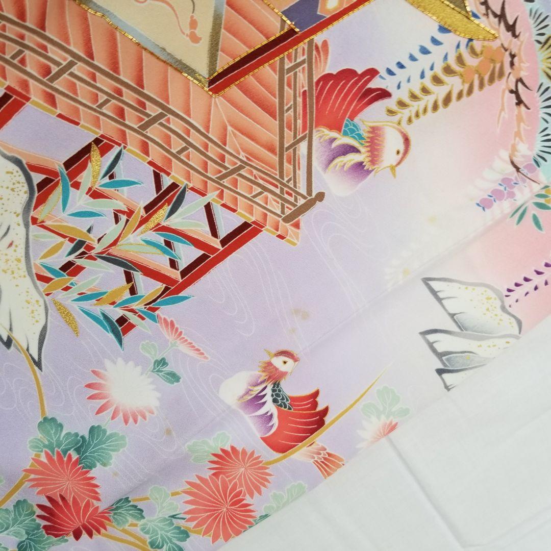 Fs112st あぜくら豪華可愛い振袖 屋敷と景観柄 金糸 正絹