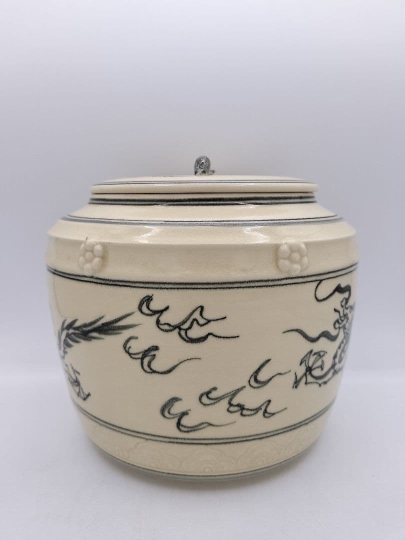 c254 【新品・未使用】水指 安南写 海老摘 龍ノ絵 西村徳泉 木箱 茶道具