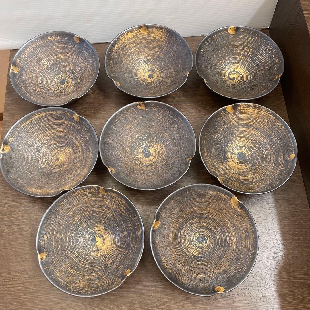 金彩黒茶碗　8個セット