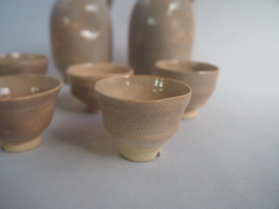 萩焼『徳利・酒盃揃い』大和作太郎（松緑）造（共箱）明治〜大正期