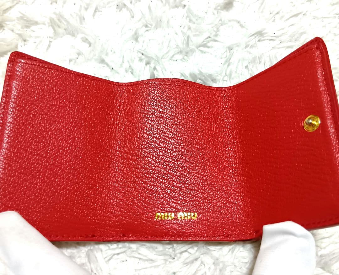 ミュウミュウ　三つ折り財布　マドラスラブ　ハート　ピンク　レザー　 正規品