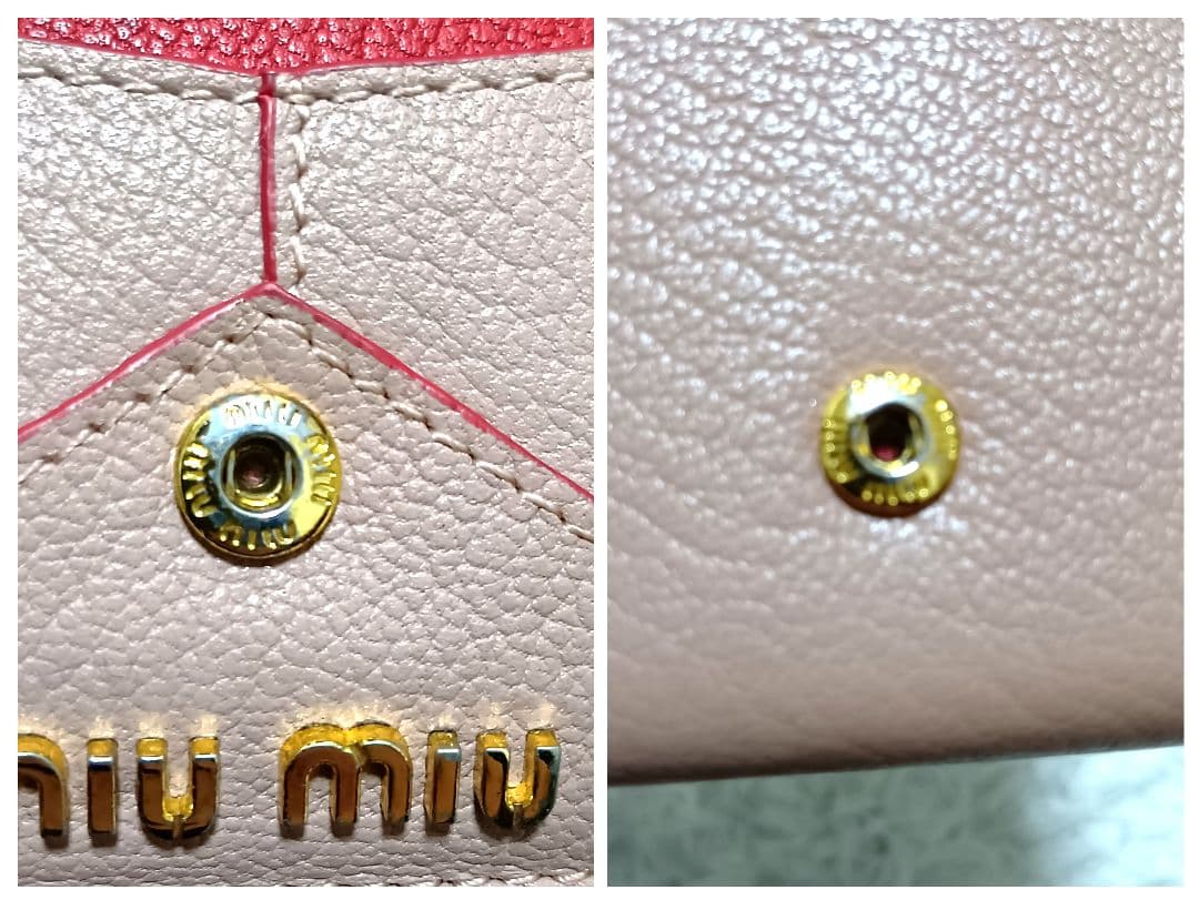 ミュウミュウ　三つ折り財布　マドラスラブ　ハート　ピンク　レザー　 正規品